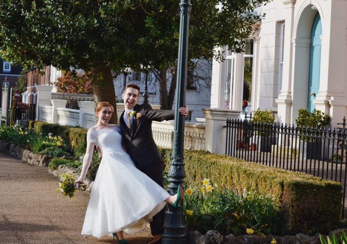 Ellise wearing Off the shoulder wedding dress