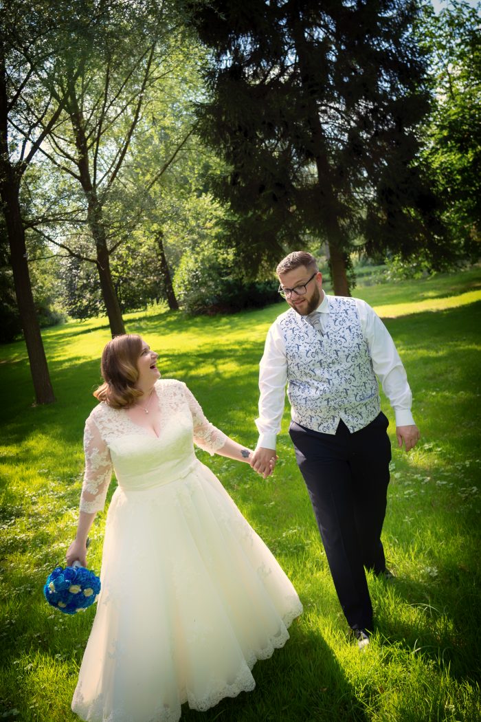 Cutting Edge Brides - real bride wearing 'Rosie' a Lace Tea-Length Wedding Dress