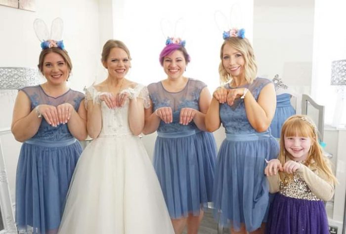 Fun bunny theme for Amy and Marks Wedding. Bride wearing Brighton Belle at Cutting Edge Brides