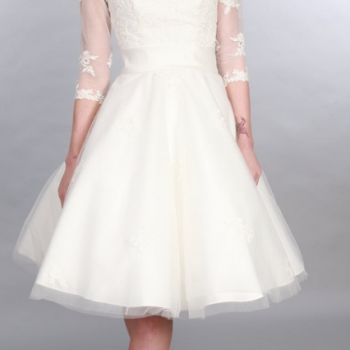 POLLY Tea Length Tulle & Lace 50s 60s with 3/4 sleeves by Timeless Chic Wedding Dress
