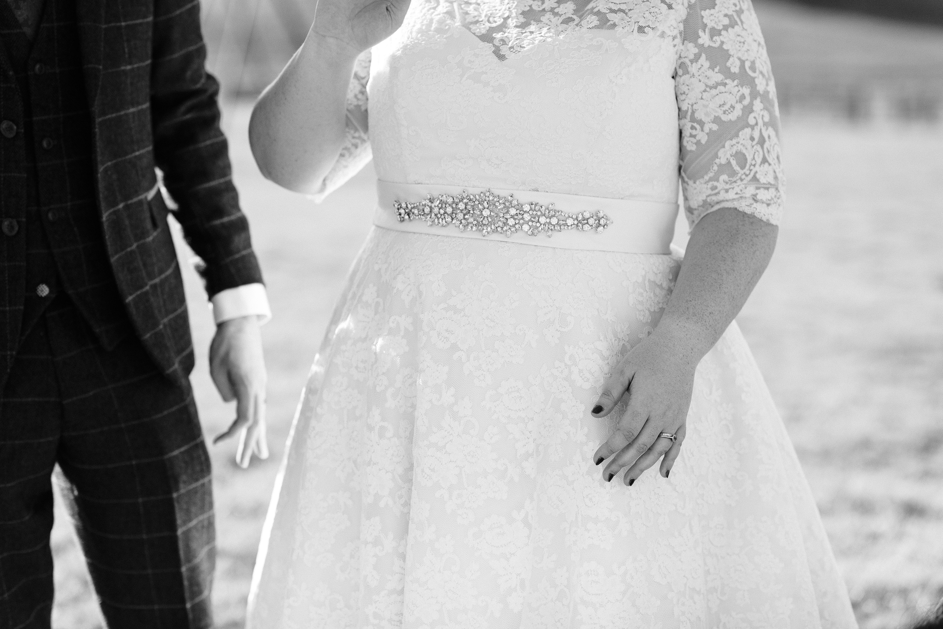 Details on a vintage tea length wedding dress Mae by Timeless Chic