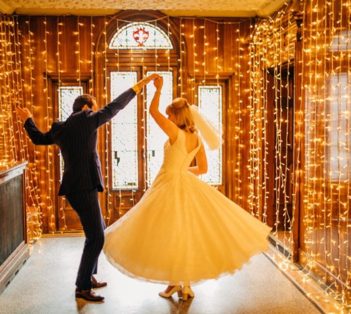 vintage style wedding dress worn by real bride Lindsay. From Cutting Edge Brides