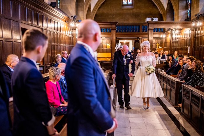 real bride wearing retro wedding dress