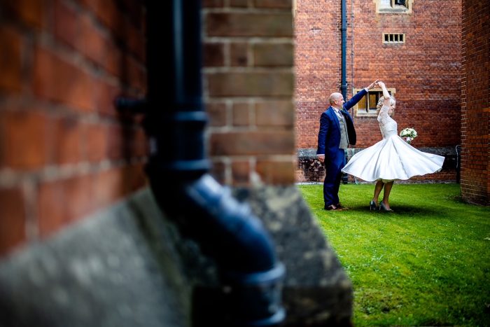 real bride wearing a loulou bridal tea length wedding dress