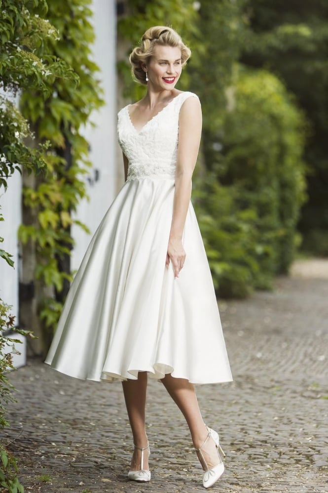 Brighton Belle by True Bride SALE Size 20 Ivory Satin WHITNEY by Brighton Belle Calf Length Vintage 50s Retro Wedding Gown