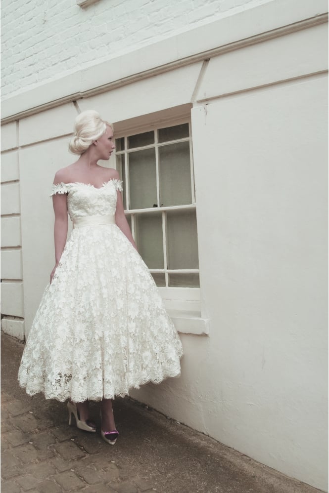 House of Mooshki MAEVE Tea Length Vintage Lace Short Wedding Dress 