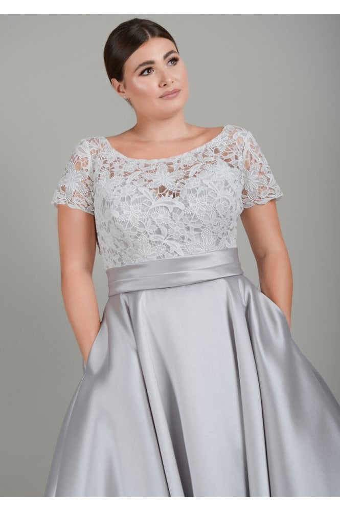 Lois Wild LOIS is an elegant calf length, mikado and lace wedding dress 