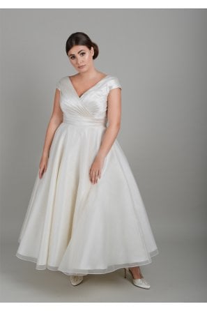MARILYN Calf Ankle Length, Plus Size Range Wedding Dress In Satin and Silk Organza