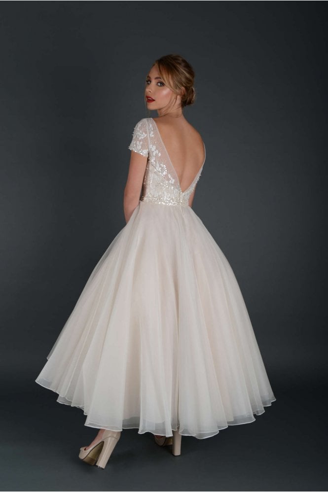 Lois Wild SASKIA Calf Ankle Ballerina Length Wedding Dress With Embellished bodice and Cap Sleeve
