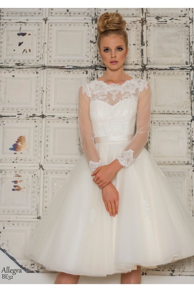Louise Bentley ALLEGRA Tea Length Vintage Sleeved Retro Style Wedding Gown 