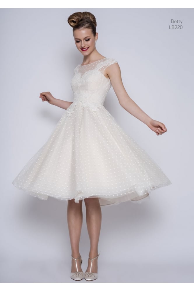 Loulou Bridal BETTY Tea Length Polka Dot Spot Vintage Short Wedding Dress