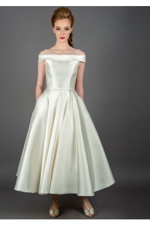 CALLIE Vintage Mikado Tea Length Wedding Dress