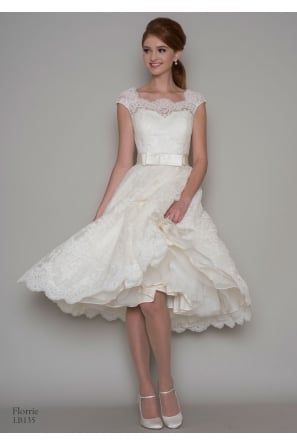 FLORRIE Lace Tea Length Short Wedding Dress With Cap Sleeve