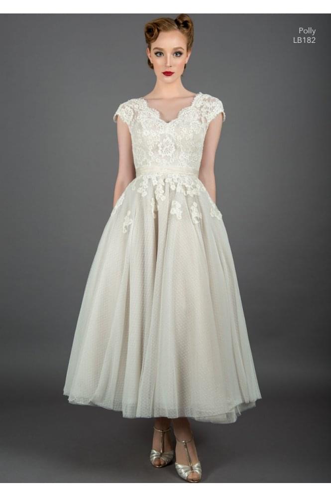 Loulou Bridal POLLY-ROSE Calf Ankle Length Polka Dot Lace Wedding Dress With Sleeves