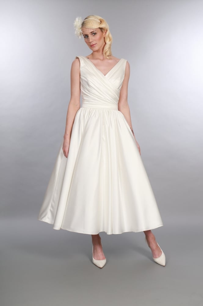 Timeless Chic BETSY Satin Calf Ballerina Ankle Length Vintage 1950s Style Wedding Dress