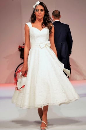 IVY LACE Calf Length Lace Short Wedding Dress With Cap Sleeve