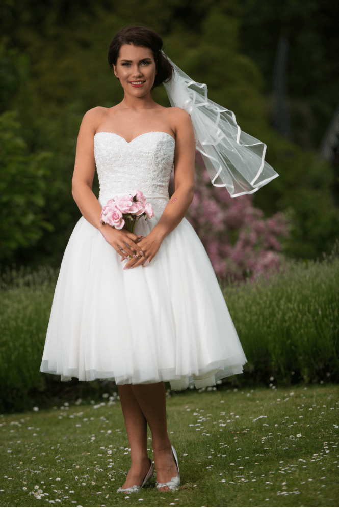 Timeless Chic Size 12 KATIE-BELLE Tea Length Strapless Princess Short Wedding Dress