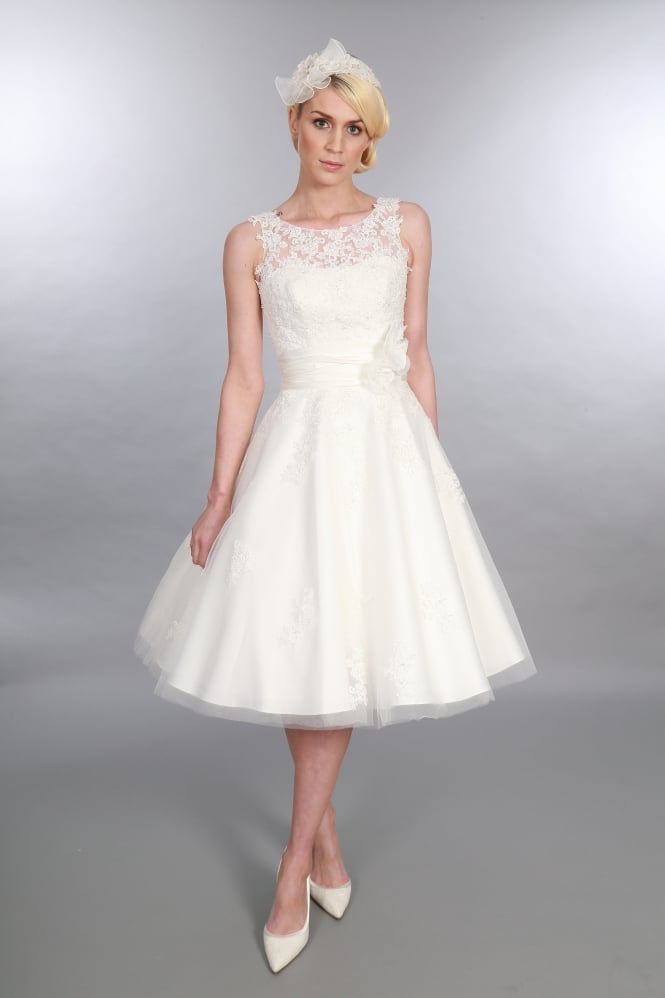 Timeless Chic Size 22 ANARA LACE Tea Length 1950s Short Wedding Dress 